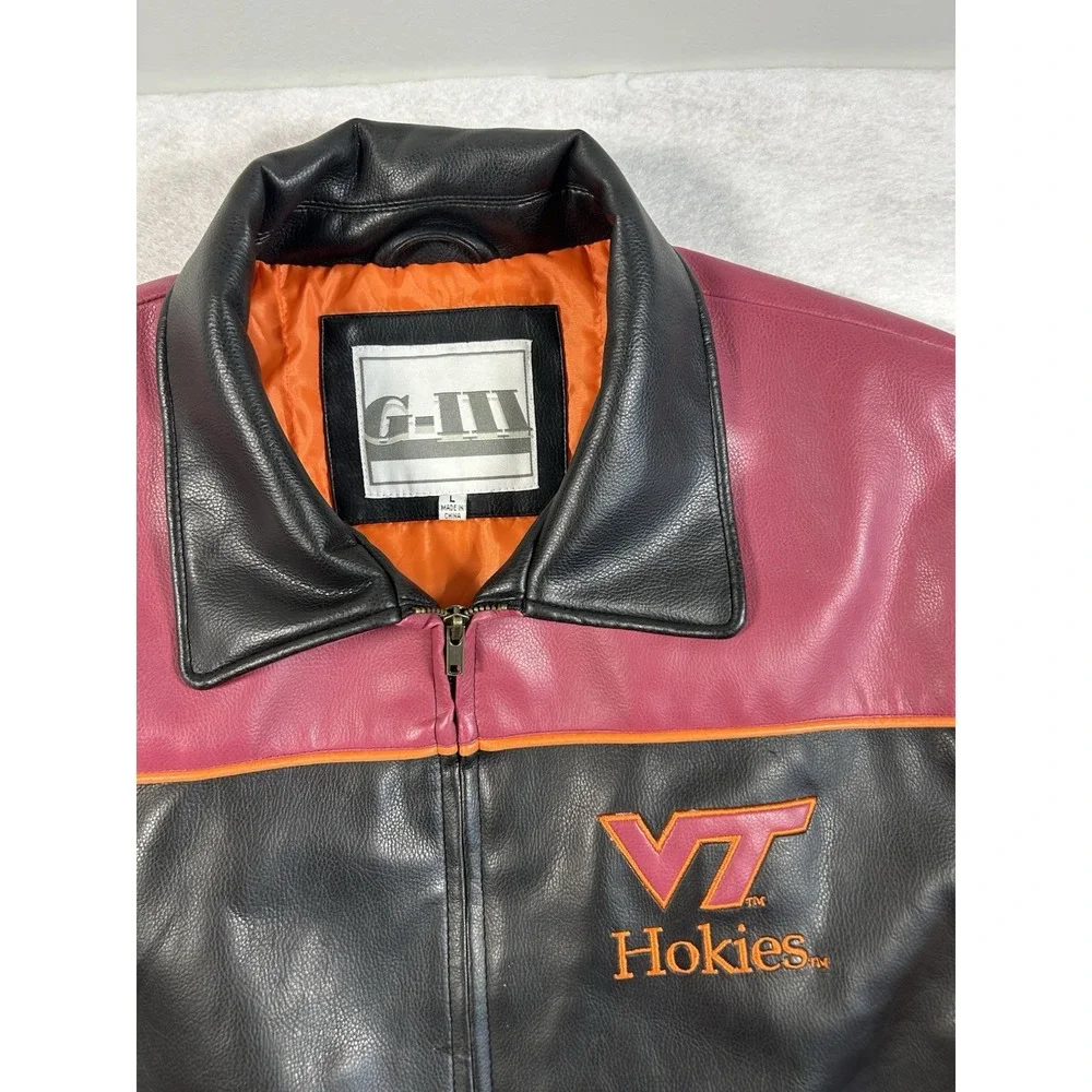 Vintage Virginia Tech Leather Jacket Mens L Faux Bomber Y2K GIII Hokies Football